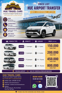 Phu Bai Airport Transfer Price List - Hue Travel Cars